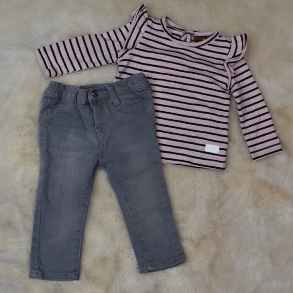 7 For All Mankind Denim Jeans Long Sleeve Striped Shirt Set